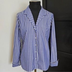 Ralph Lauren Blue & White Striped Button-Front Blouse